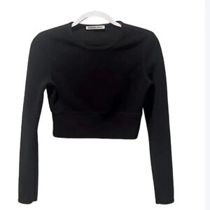 ALEXANDER WANG Long Sleeve Logo Ski Crop Top in black size small